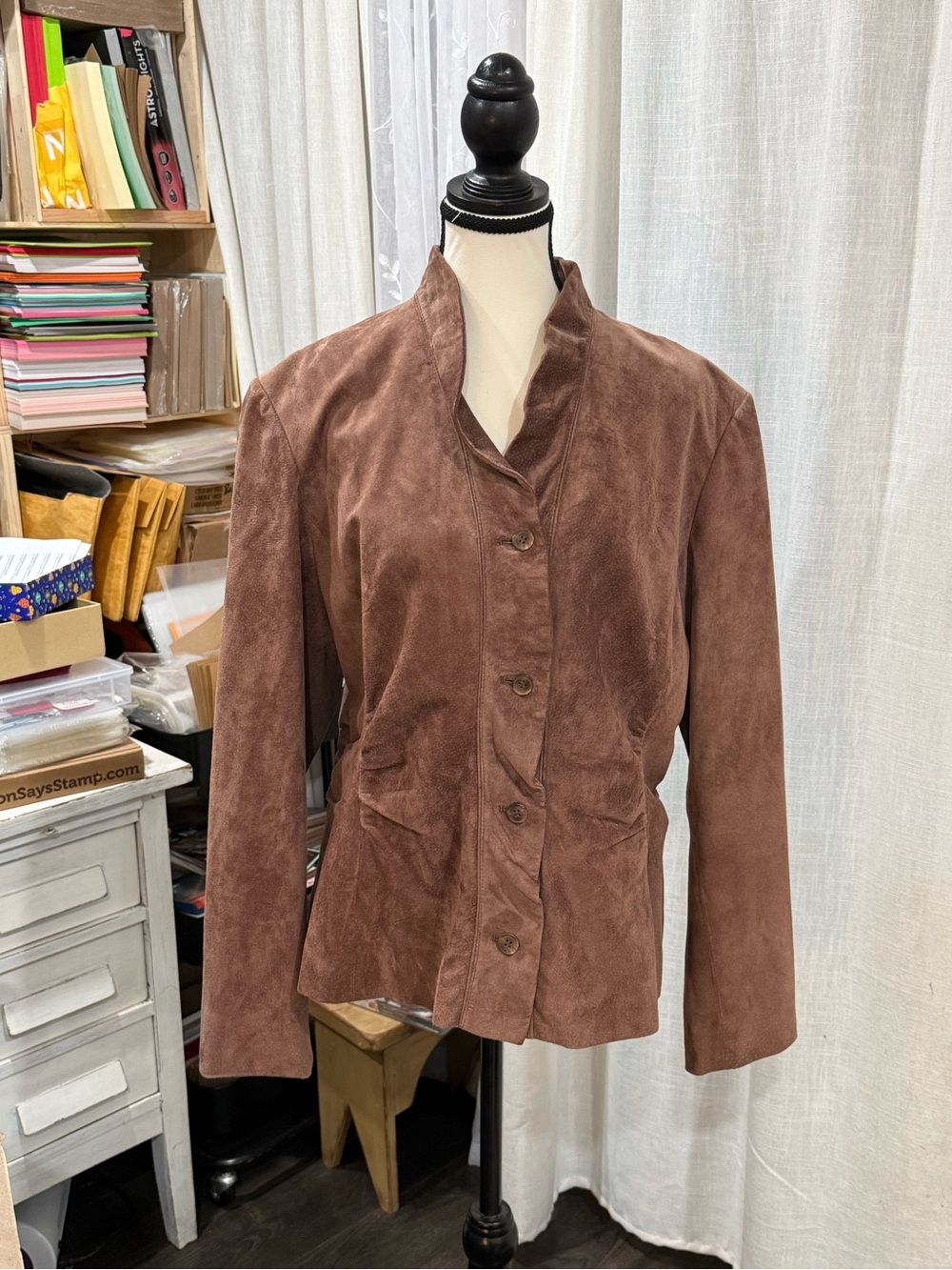 Jones New York Chocolate Brown Suede Button-Front Jacket